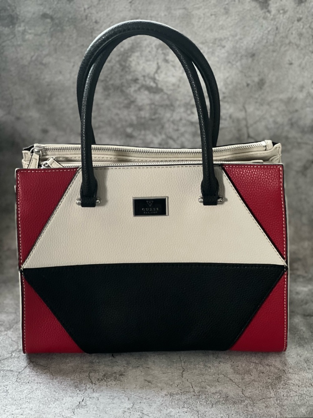 NWOT GUESS Colorblock Satchel in Red, Black & White